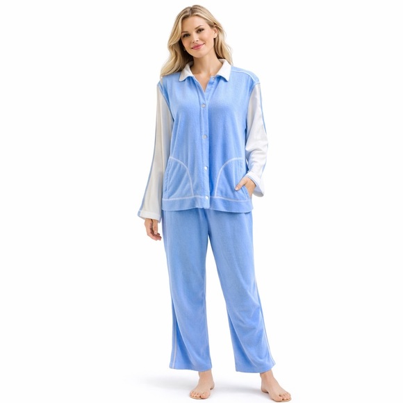 merili Pants - Vintage Terry Cloth After Swim Warm Up Suit Retro Tracksuit L Drawstring Pants